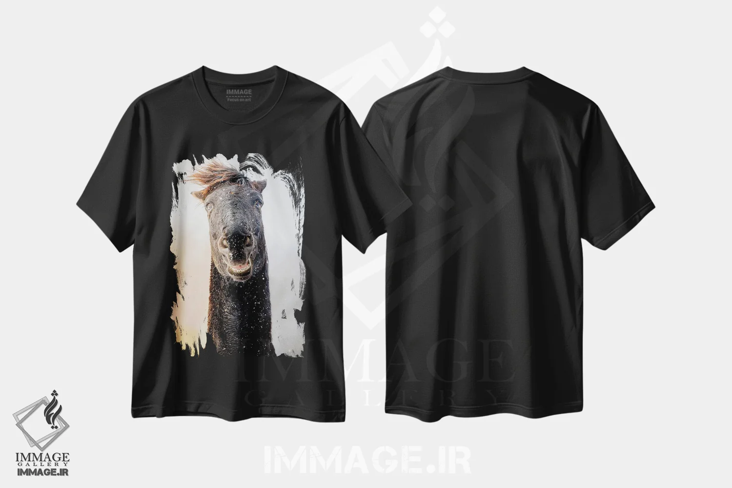 تیشرت مشکی طرح دار اسب دیوانه، مدیوم اثر نیک ریو | immage.ir