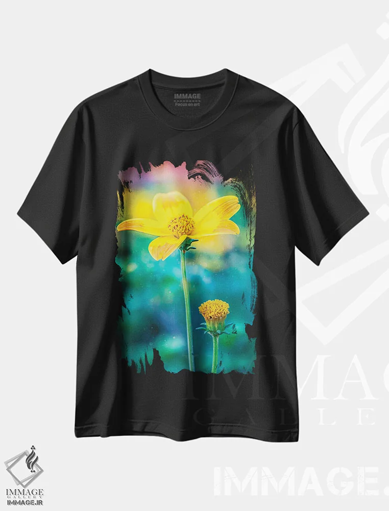 تیشرت مشکی طرح دار رویاهای زرد، عکاسی ماکرو اثر نیک ریو | فروشگاه ایماژ