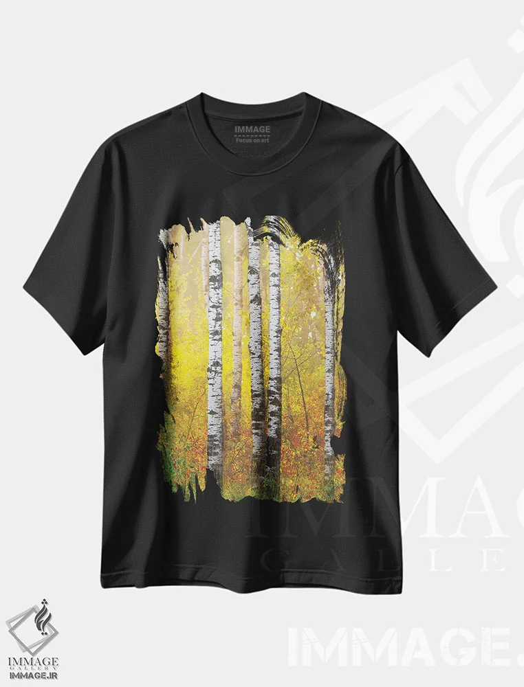 تیشرت مشکی طرح دار جنگل طلایی، مدیوم اثر نیک ریو | فروشگاه ایماژ