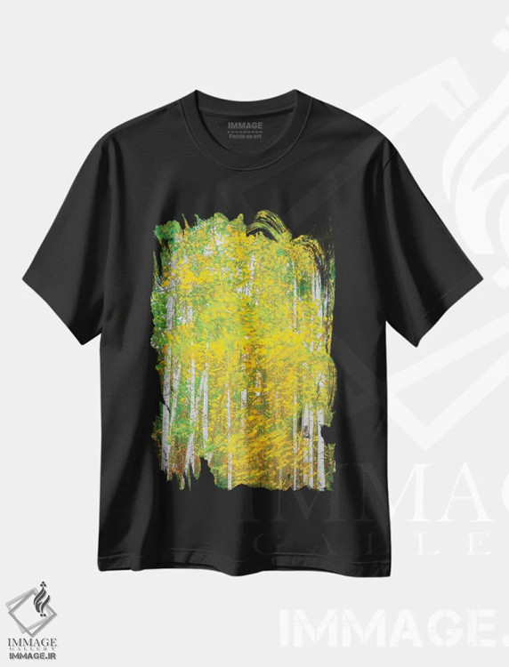 تیشرت مشکی طرح دار جنگل در حرکت، مدیوم اثر نیک ریو | فروشگاه ایماژ
