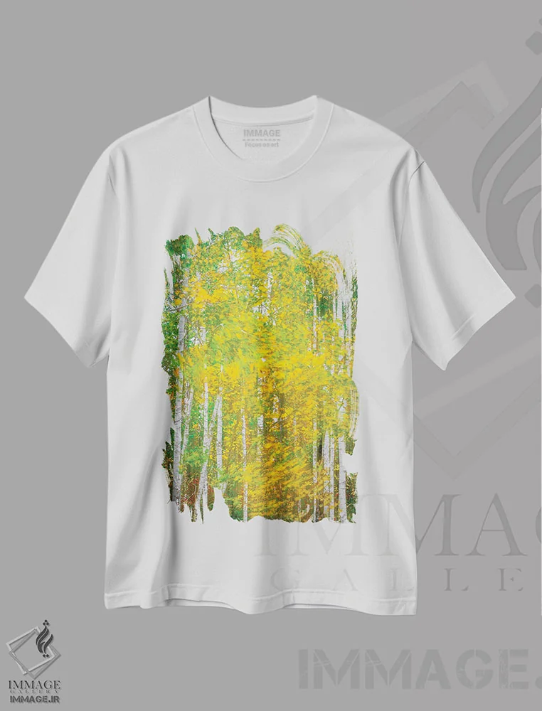 تیشرت سفید طرح دار جنگل در حرکت، مدیوم اثر نیک ریو | immage.ir