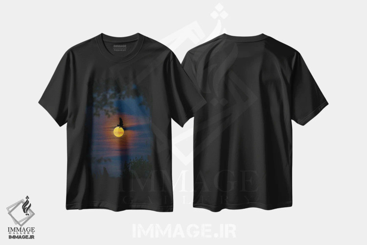 تیشرت مشکی طرح دار سیلوئت ماهی خور بر فراز ماه، مدیوم اثر نیک ریو | immage.ir