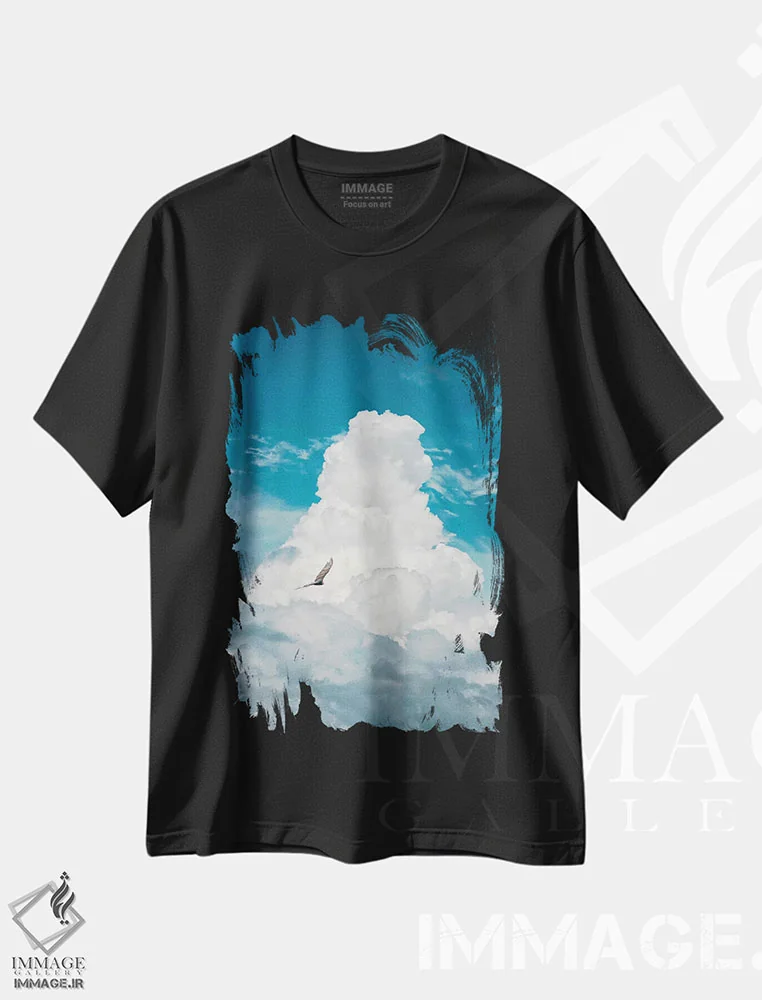 تیشرت مشکی طرح دار کرکس میان ابرها، مدیوم اثر نیک ریو | immage.ir