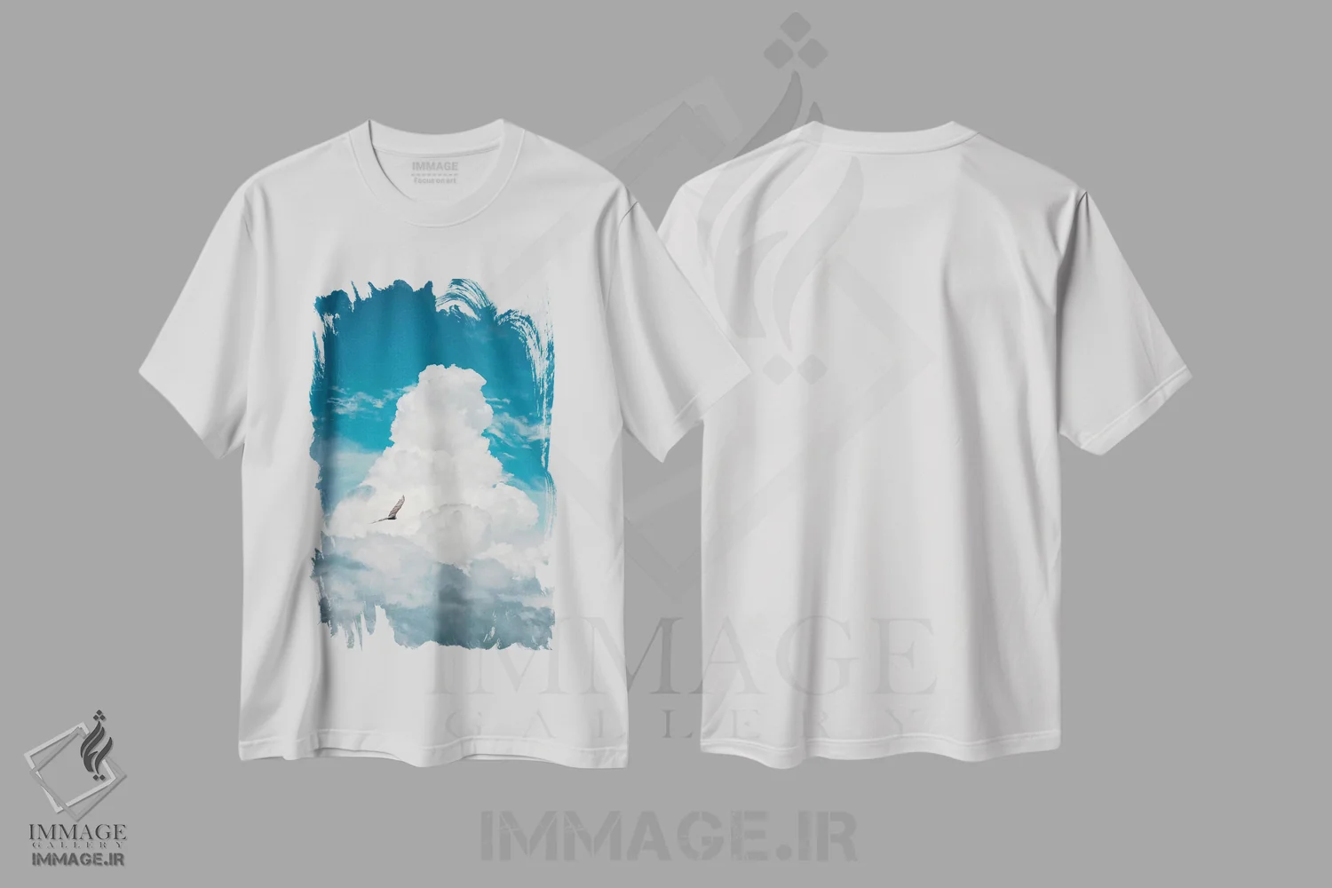 تیشرت سفید طرح دار کرکس میان ابرها، مدیوم اثر نیک ریو | فروشگاه ایماژ