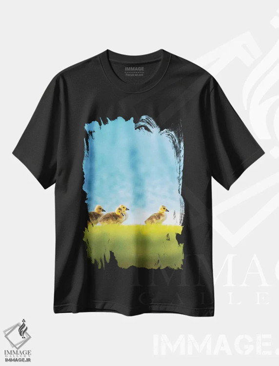 تیشرت مشکی طرح دار جوجه ها یا پیروی از رهبر، مدیوم اثر نیک ریو | فروشگاه ایماژ
