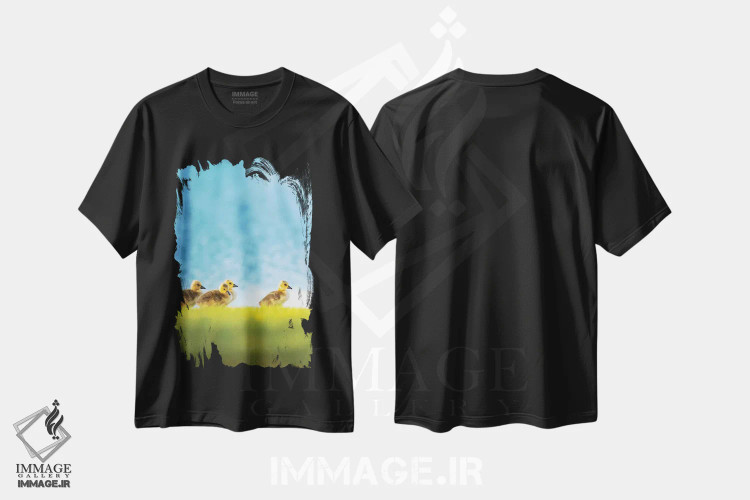 تیشرت مشکی طرح دار جوجه ها یا پیروی از رهبر، مدیوم اثر نیک ریو | فروشگاه ایماژ
