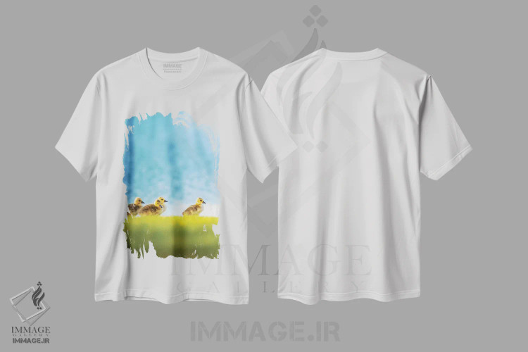 تیشرت سفید طرح دار جوجه ها یا پیروی از رهبر، مدیوم اثر نیک ریو | immage.ir