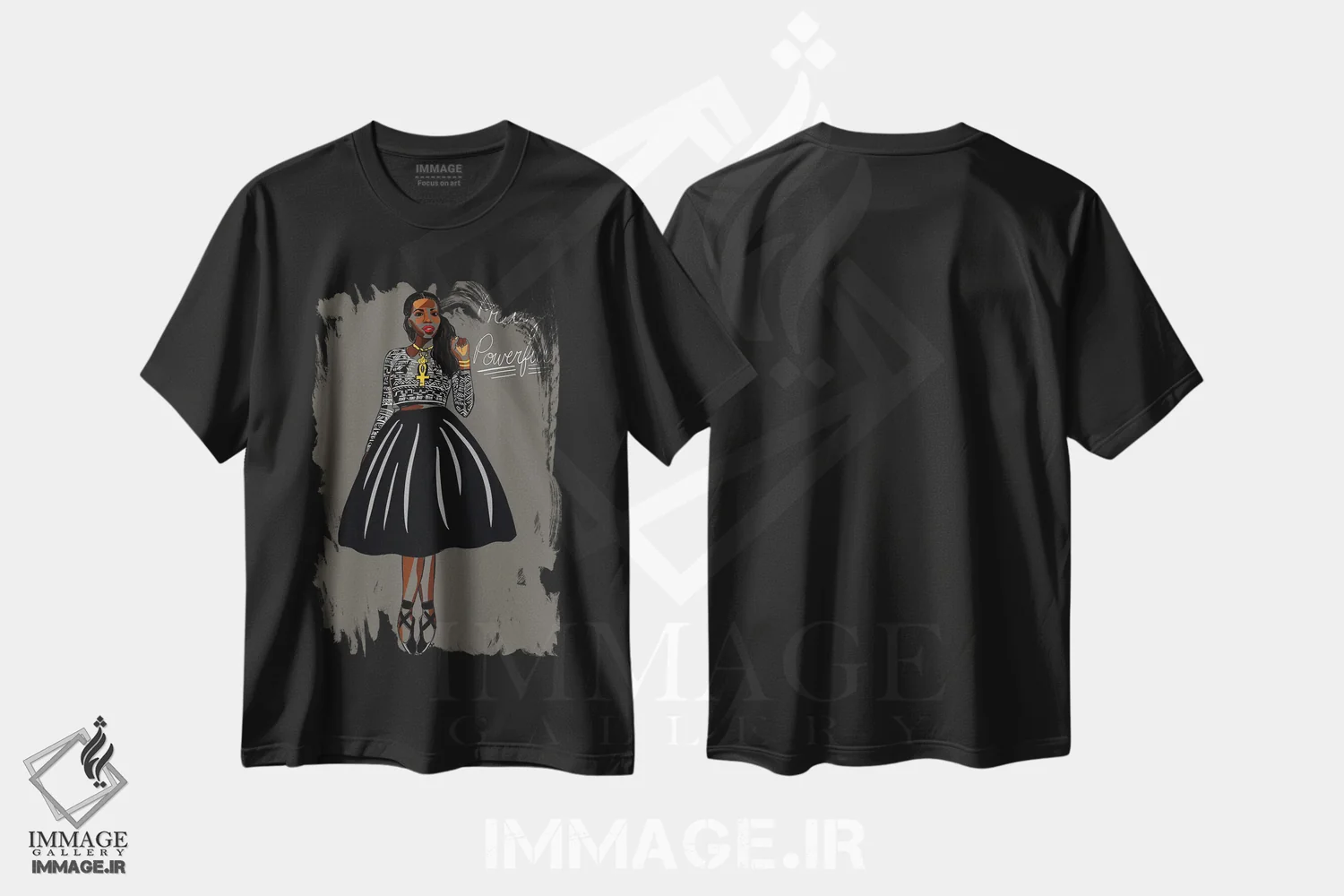 تیشرت مشکی طرح دار زیبا و قدرتمند، هنر آمریکایی آفریقایی تبار اثر نوئل آر ایکس | فروشگاه ایماژ