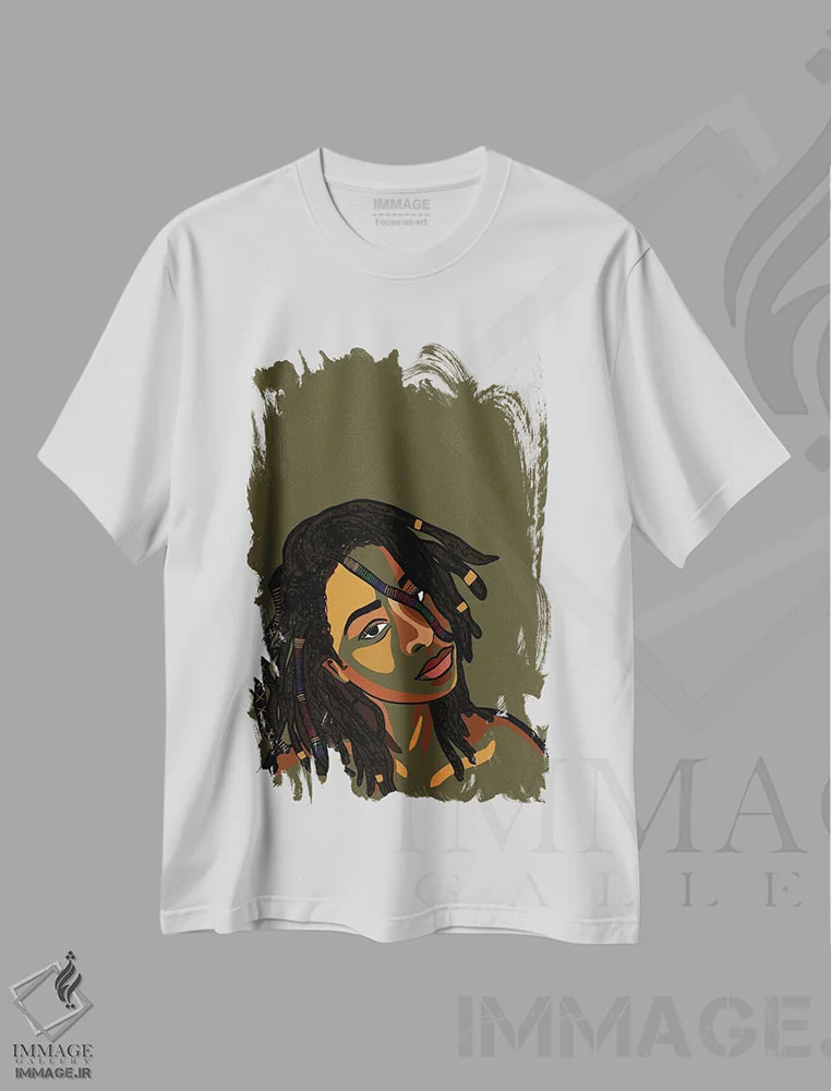 تیشرت سفید طرح دار داستان موی سیاه پوستان - لاکس، هنر آمریکایی آفریقایی تبار اثر نوئل آر ایکس | فروشگاه ایماژ