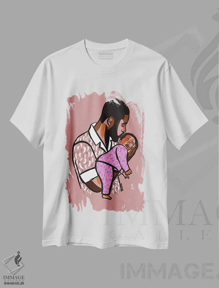 تیشرت سفید طرح دار فرزند بابا ۲، هنر آمریکایی آفریقایی تبار اثر نوئل آر ایکس | فروشگاه ایماژ