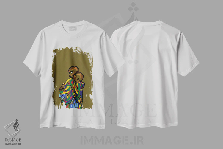 تیشرت سفید طرح دار بابا و من ۱، هنر آمریکایی آفریقایی تبار اثر نوئل آر ایکس | فروشگاه ایماژ