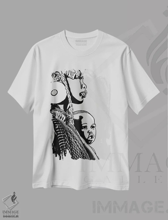 تیشرت سفید طرح دار فرزند مامان ۳، هنر آمریکایی آفریقایی تبار اثر نوئل آر ایکس | immage.ir