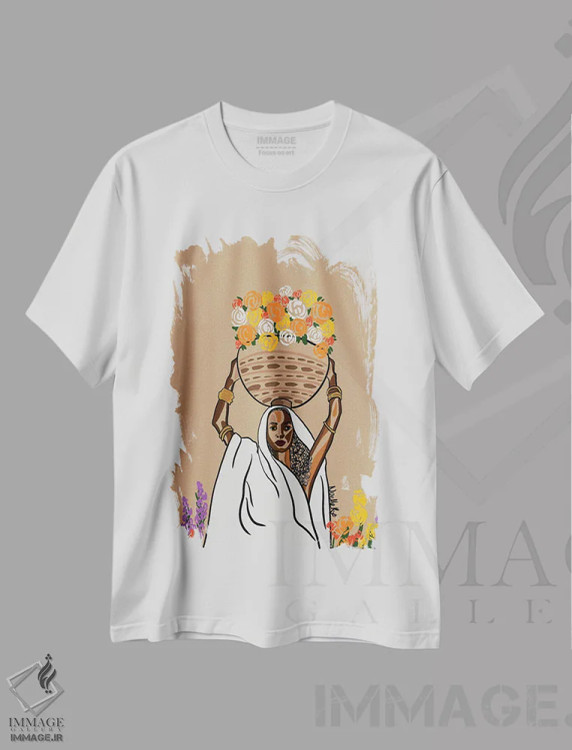 تیشرت سفید طرح دار گل وحشی، هنر آمریکایی آفریقایی تبار اثر نوئل آر ایکس | فروشگاه ایماژ