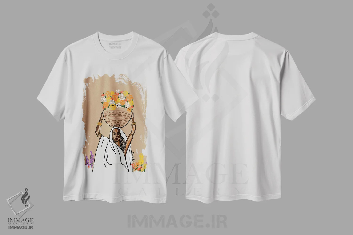 تیشرت سفید طرح دار گل وحشی، هنر آمریکایی آفریقایی تبار اثر نوئل آر ایکس | فروشگاه ایماژ