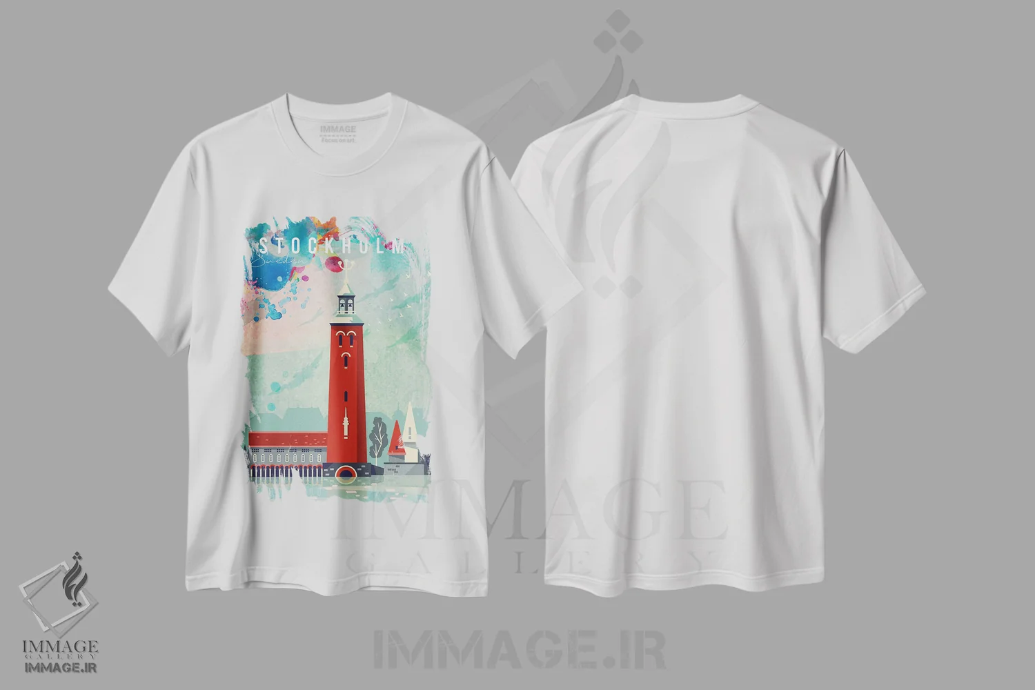 تیشرت سفید طرح دار پوستر سفر استکهلم، تزئینی اثر ناتالی رایان | immage.ir