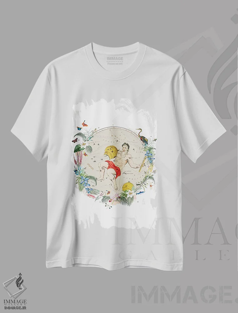 تیشرت سفید طرح دار فال برج دلو، دکور بوهمی اثر ناتالی رایان | immage.ir