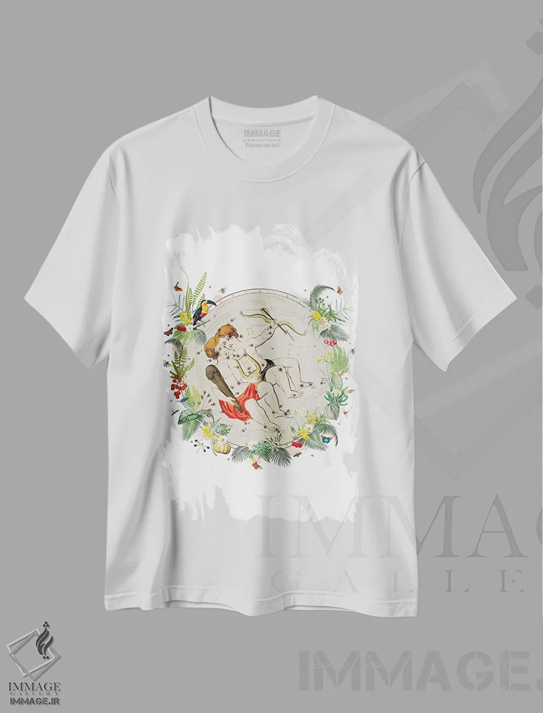 تیشرت سفید طرح دار فال برج جوزا، دکور بوهمی اثر ناتالی رایان | فروشگاه ایماژ