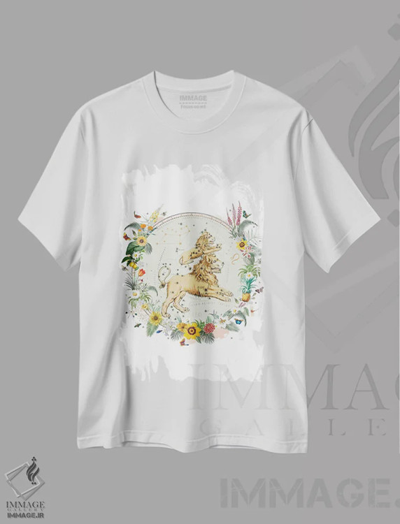 تیشرت سفید طرح دار فال برج اسد، دکور بوهمی اثر ناتالی رایان | فروشگاه ایماژ
