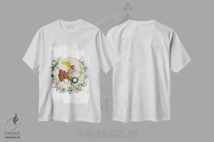 تیشرت سفید طرح دار فال برج قوس، دکور بوهمی اثر ناتالی رایان | فروشگاه ایماژ