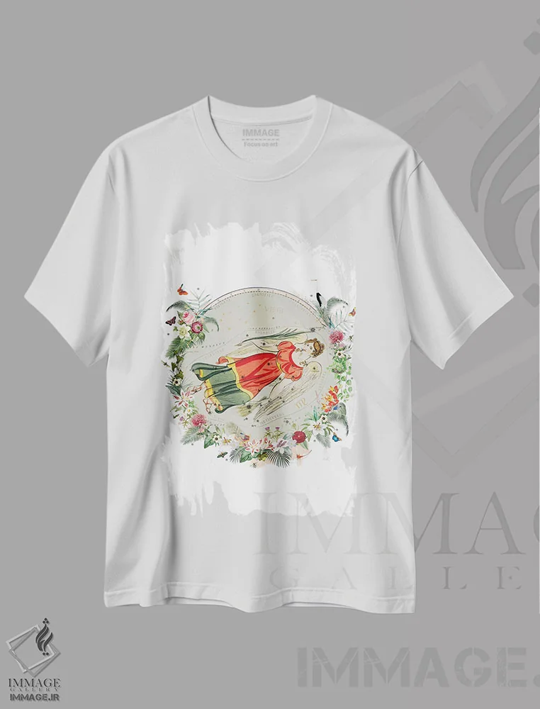 تیشرت سفید طرح دار فال برج سنبله، دکور بوهمی اثر ناتالی رایان | فروشگاه ایماژ