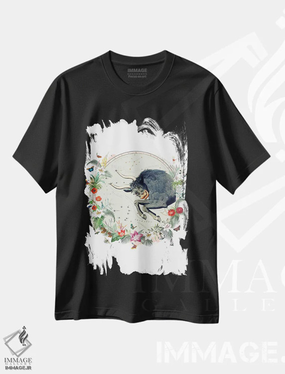 تیشرت مشکی طرح دار فال برج ثور، دکور بوهمی اثر ناتالی رایان | فروشگاه ایماژ