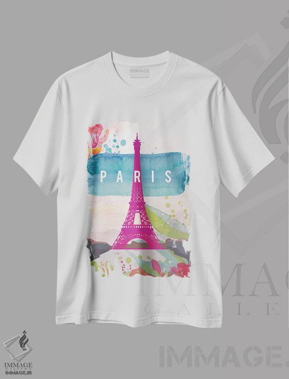 تیشرت سفید طرح دار پوستر سفر پاریس، تزئینی اثر ناتالی رایان | فروشگاه ایماژ