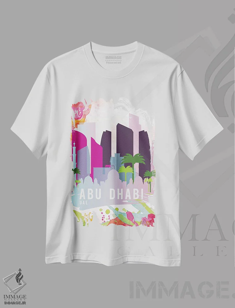 تیشرت سفید طرح دار پوستر سفر ابوظبی، تزئینی اثر ناتالی رایان | immage.ir