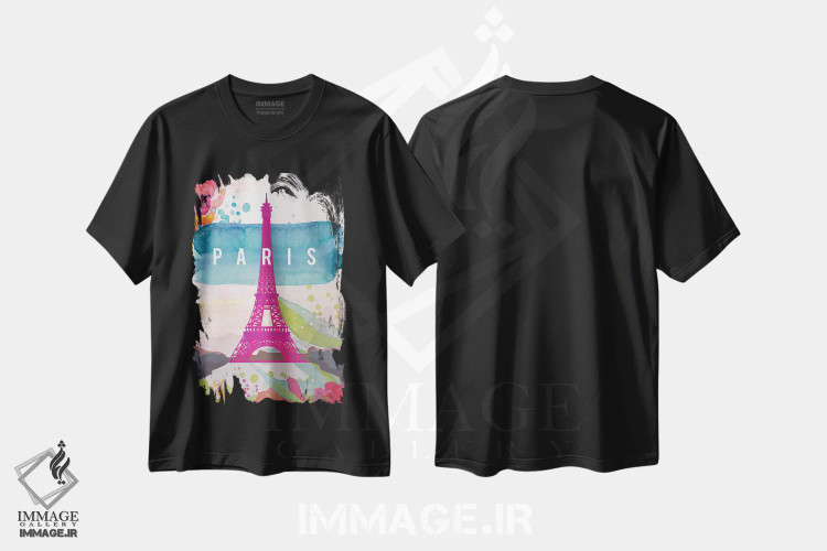 تیشرت مشکی طرح دار پوستر سفر پاریس، تزئینی اثر ناتالی رایان | immage.ir