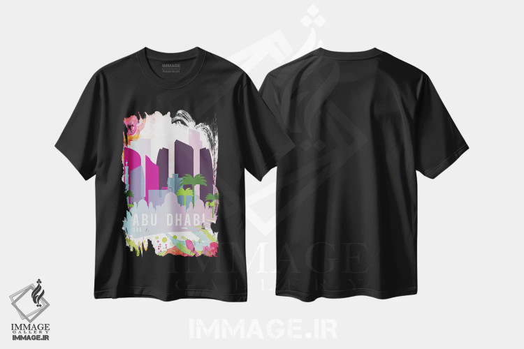 تیشرت مشکی طرح دار پوستر سفر ابوظبی، تزئینی اثر ناتالی رایان | فروشگاه ایماژ