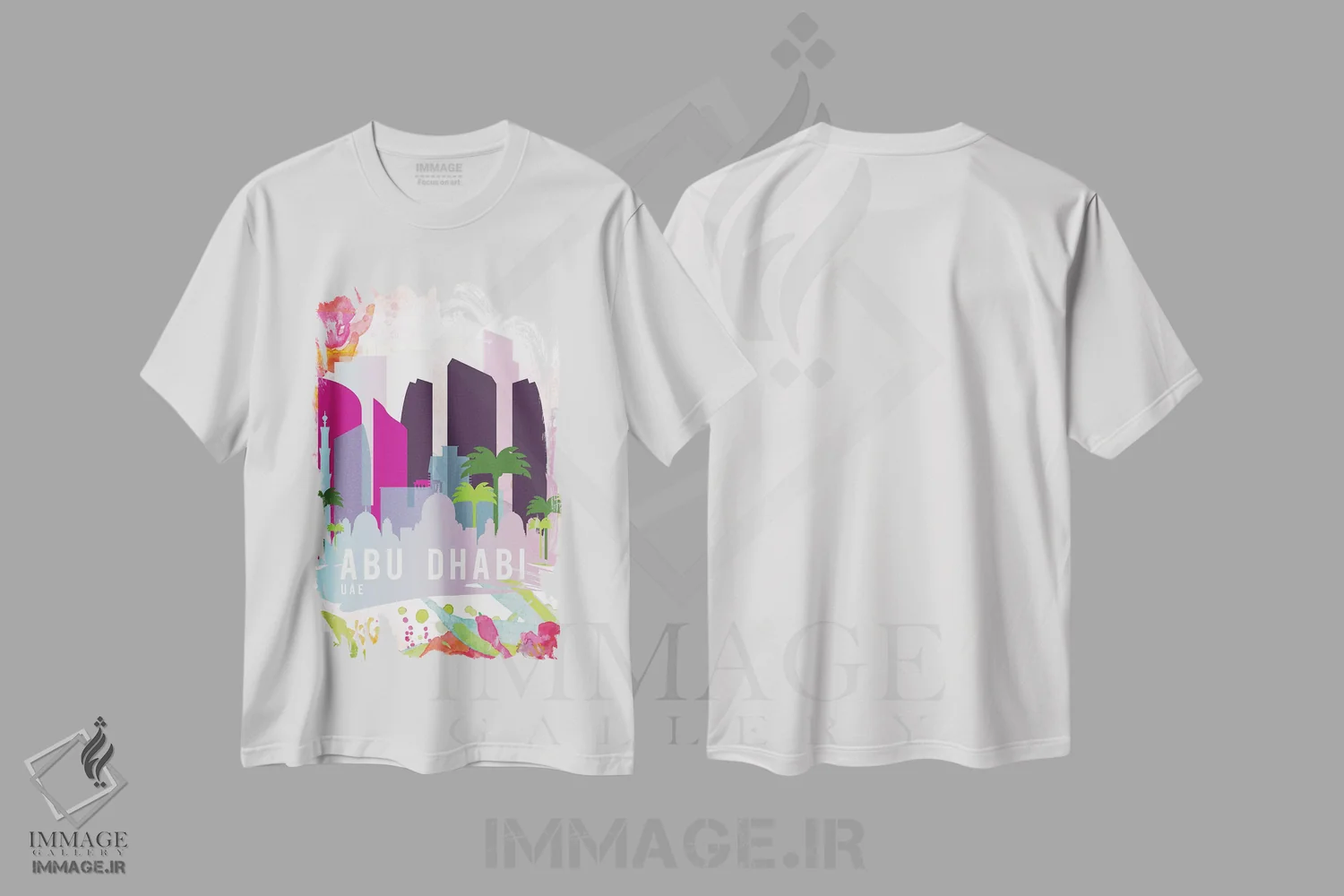 تیشرت سفید طرح دار پوستر سفر ابوظبی، تزئینی اثر ناتالی رایان | immage.ir