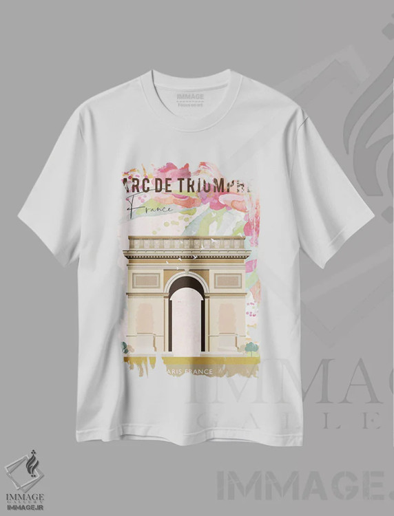 تیشرت سفید طرح دار پوستر سفر طاق پیروزی، تزئینی اثر ناتالی رایان | فروشگاه ایماژ