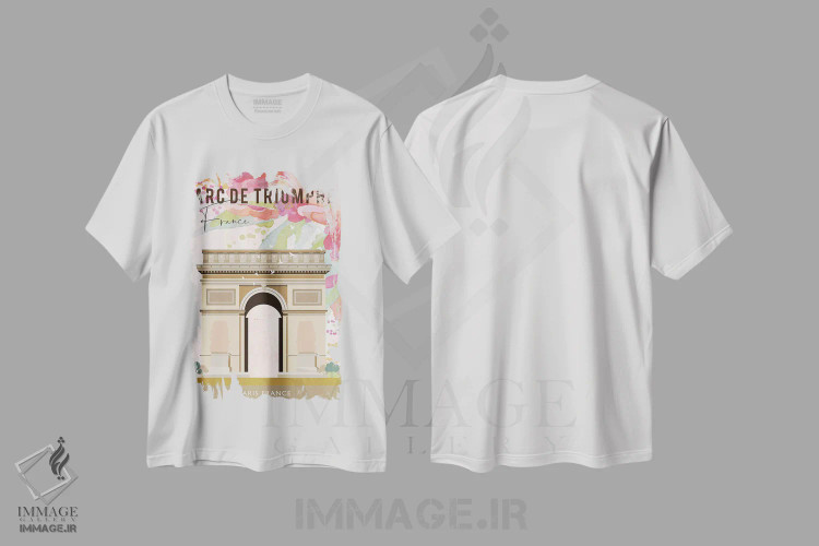 تیشرت سفید طرح دار پوستر سفر طاق پیروزی، تزئینی اثر ناتالی رایان | فروشگاه ایماژ