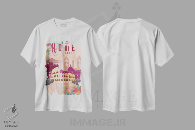 تیشرت سفید طرح دار پوستر سفر رم، تزئینی اثر ناتالی رایان | immage.ir