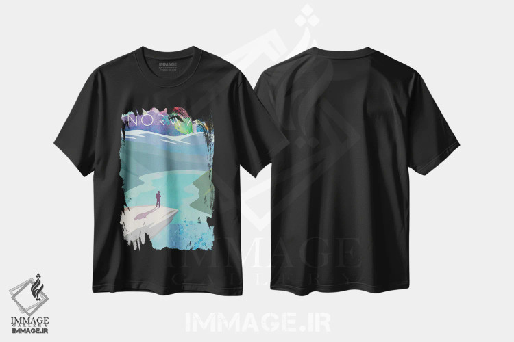 تیشرت مشکی طرح دار پوستر سفر نروژ، تزئینی اثر ناتالی رایان | فروشگاه ایماژ