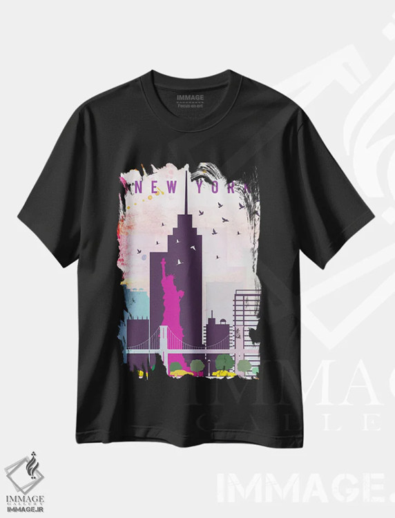 تیشرت مشکی طرح دار پوستر سفر نیویورک، تزئینی اثر ناتالی رایان | فروشگاه ایماژ