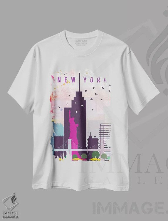 تیشرت سفید طرح دار پوستر سفر نیویورک، تزئینی اثر ناتالی رایان | immage.ir