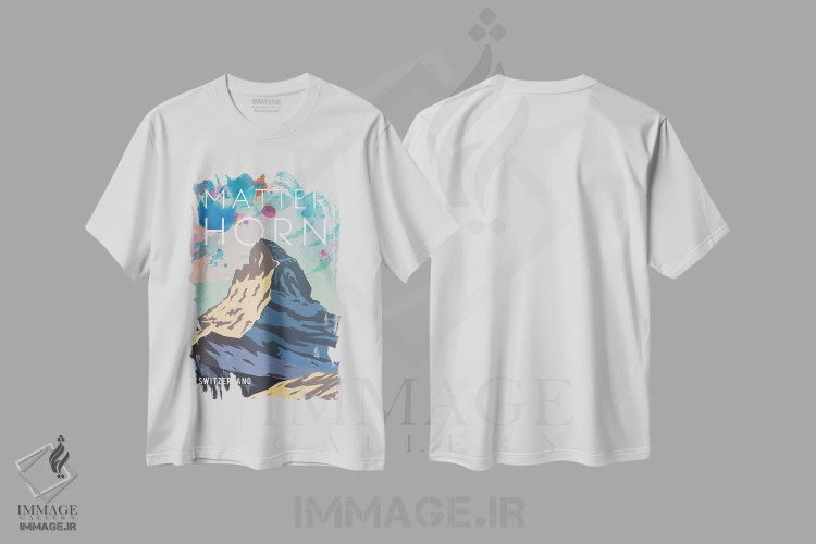 تیشرت سفید طرح دار پوستر سفر به ماترهورن، تزئینی اثر ناتالی رایان | فروشگاه ایماژ