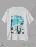 تیشرت سفید طرح دار پوستر سفر به لس آنجلس، تزئینی اثر ناتالی رایان | immage.ir