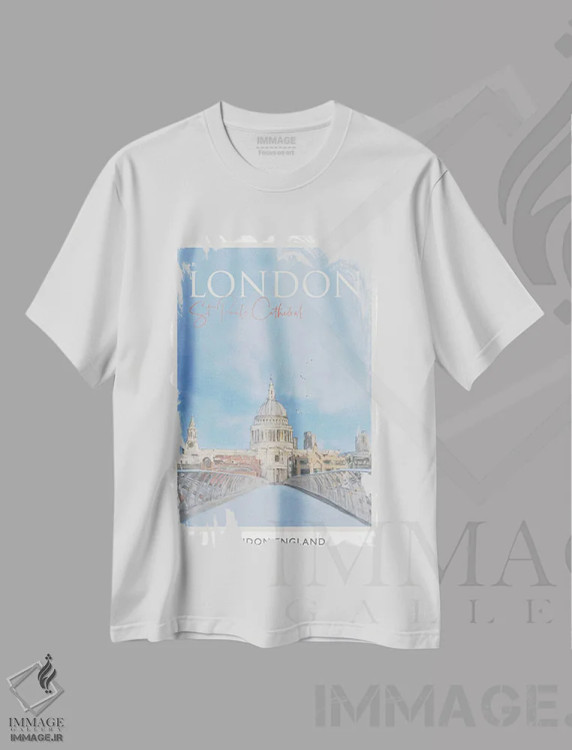 تیشرت سفید طرح دار پوستر سفر به لندن؛ سنت پال، تزئینی اثر ناتالی رایان | فروشگاه ایماژ