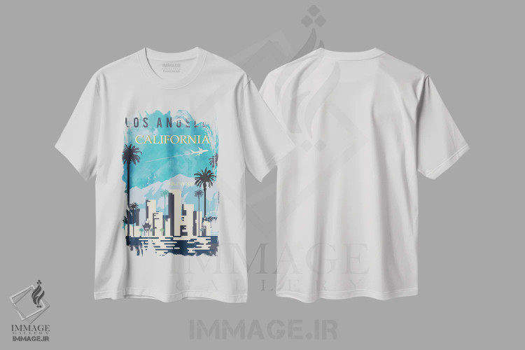 تیشرت سفید طرح دار پوستر سفر به لس آنجلس، تزئینی اثر ناتالی رایان | immage.ir