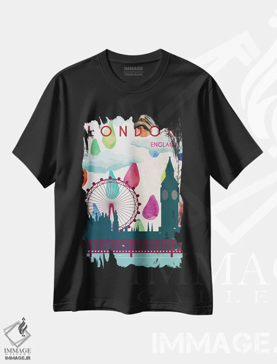 تیشرت مشکی طرح دار پوستر سفر بارانی لندن، تزئینی اثر ناتالی رایان | فروشگاه ایماژ