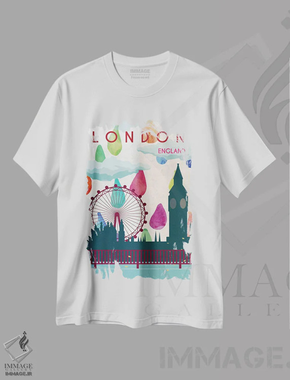 تیشرت سفید طرح دار پوستر سفر بارانی لندن، تزئینی اثر ناتالی رایان | immage.ir