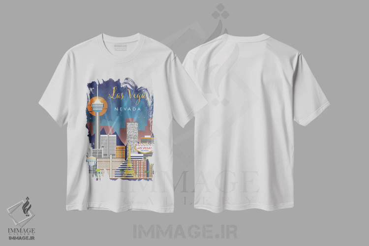 تیشرت سفید طرح دار پوستر سفر به لاس وگاس، تزئینی اثر ناتالی رایان | فروشگاه ایماژ
