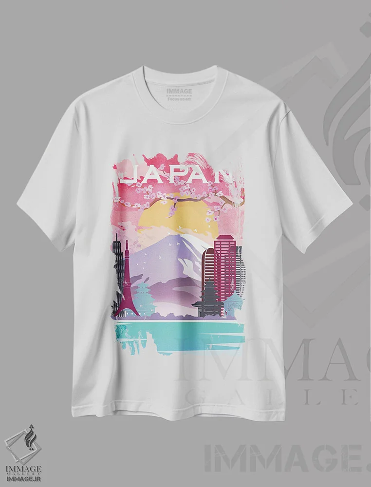 تیشرت سفید طرح دار پوستر سفر به ژاپن، دکور آسیایی اثر ناتالی رایان | immage.ir