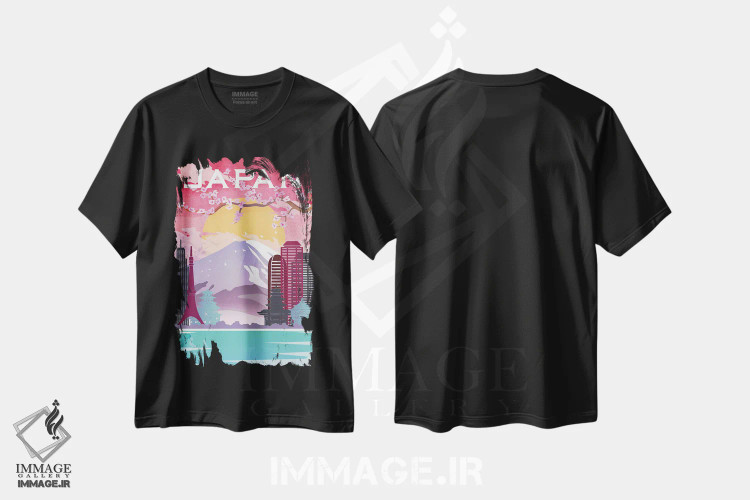 تیشرت مشکی طرح دار پوستر سفر به ژاپن، دکور آسیایی اثر ناتالی رایان | فروشگاه ایماژ