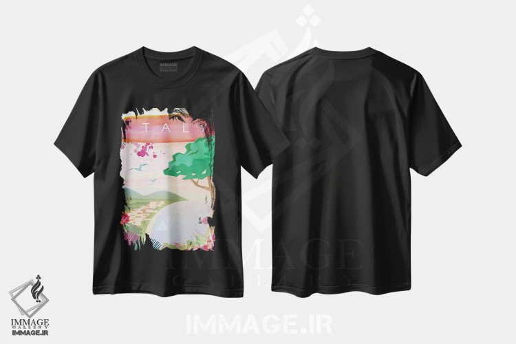 تیشرت مشکی طرح دار پوستر سفر به ایتالیا، تزئینی اثر ناتالی رایان | immage.ir