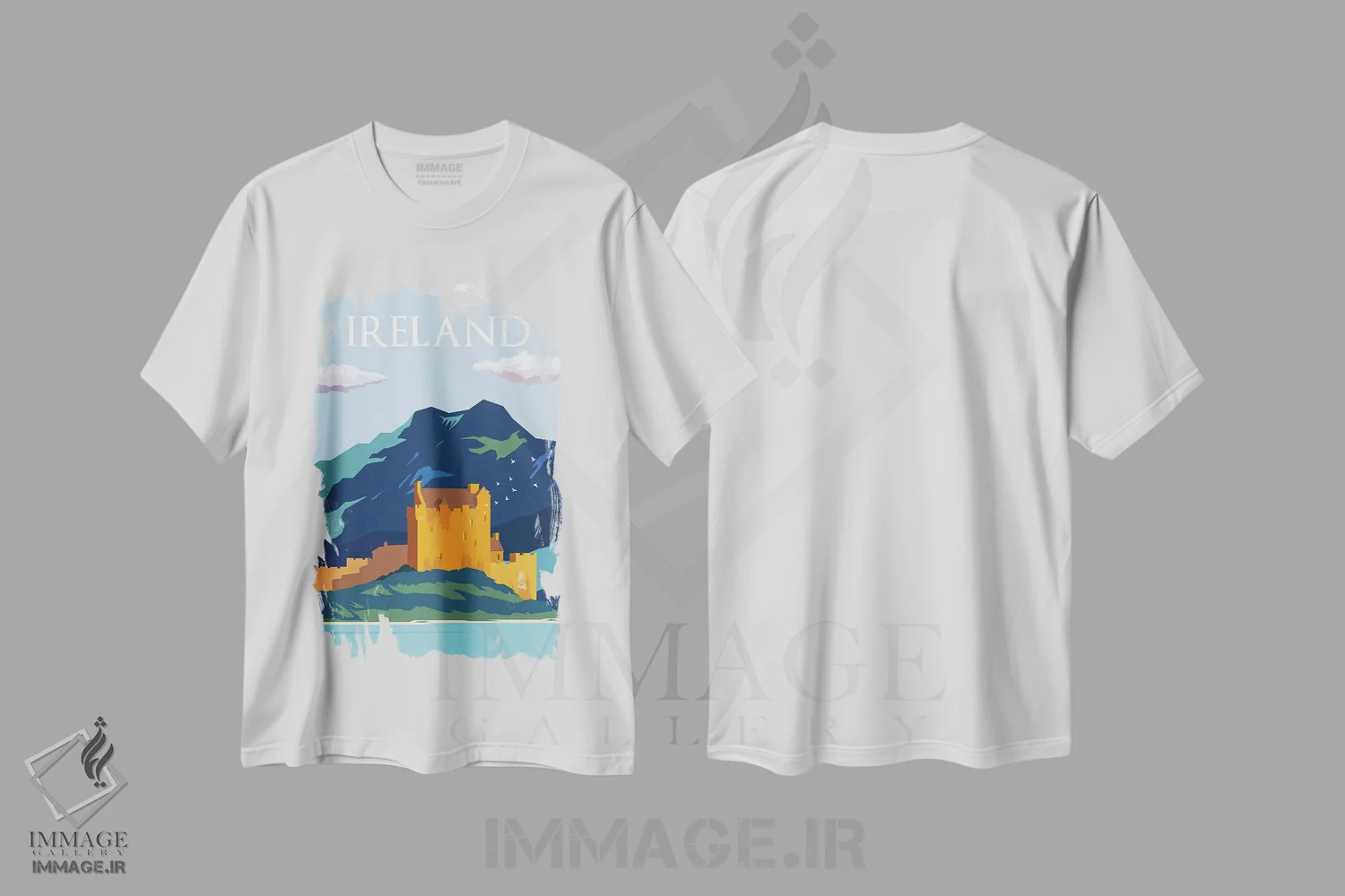 تیشرت سفید طرح دار پوستر سفر به آسمان های آبی ایرلند، تزئینی اثر ناتالی رایان | فروشگاه ایماژ