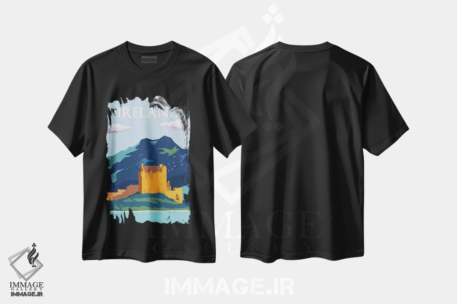 تیشرت مشکی طرح دار پوستر سفر به آسمان های آبی ایرلند، تزئینی اثر ناتالی رایان | immage.ir