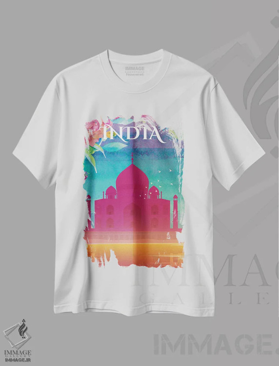 تیشرت سفید طرح دار پوستر سفر به هند، دکور آسیایی اثر ناتالی رایان | immage.ir