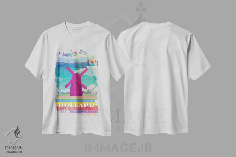 تیشرت سفید طرح دار پوستر سفر به هلند، تزئینی اثر ناتالی رایان | فروشگاه ایماژ